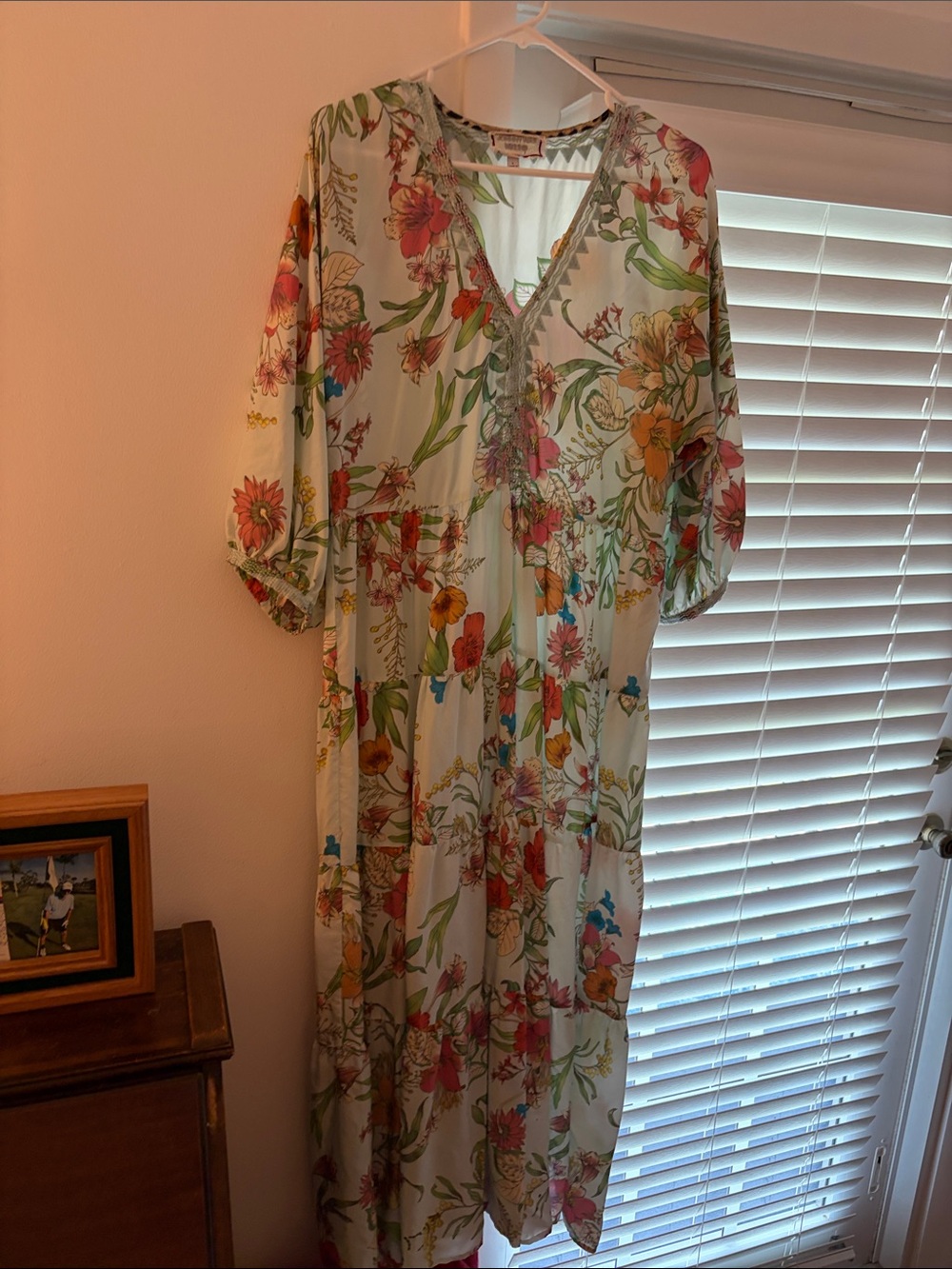 Johnny Was Cream Maxi Dress with Pink, Orange, Green & Blue Floral Print